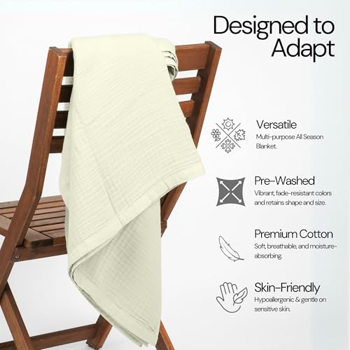 Salt Earth 100% Cotton Gauze 55"X75" Twin 4 Layered Blanket- Sea Foam | Premium Muslin Blanket for Couch,Bed,Living,Summer Lightweight, All Seasons Blankets & Throws, Boho,Travel & Skin Friendly - color: Sea Foam, size: 55"X75" Twin