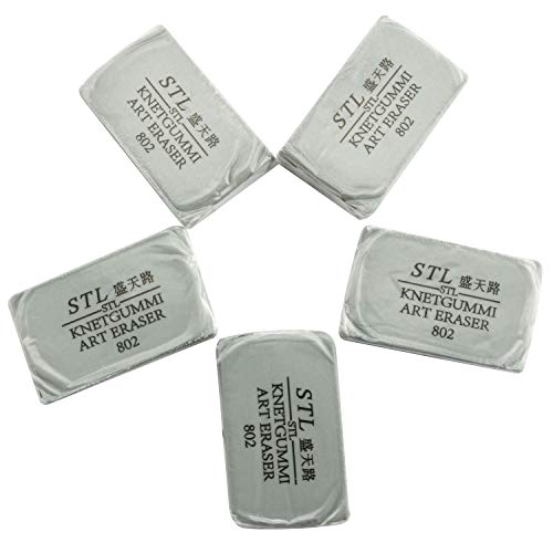5-Pack Art Sketch Pencil Pastel Painting Special Eraser,Art Kneaded Eraser Drawing Tools for School Student Stationery Office Supplies(Gray)