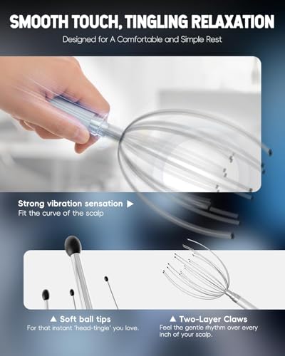 Winyoung Rechargable Head Massager Scalp Stress Relief, Electric Scalp Massager, Handheld Vibrating Head Scratchers with 20 Metal Fingers for Hair Scalp Massage Relaxation Self-Care