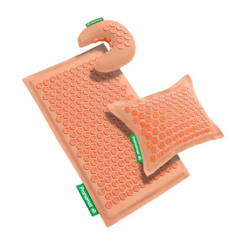 Pranamat Acupressure Large Mat with Regular & Moon Pillow Set, Premium Acupressure Therapy for Pain Relief and Relaxation, Handcrafted in Europe with Sustainable and Natural Materials (Peach) - color: Peach