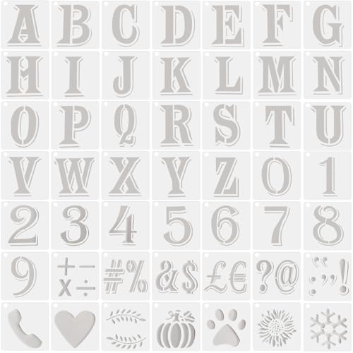 4inch Letter Stencils for Painting, Number and Symbols Craft Stencil | 49Pcs Uppercase Alphabet Drawing Templates Reusable DIY Spray Painting Stencil for Wall Art, Wedding, Birthday, Thanksgiving - size: 4 INCH