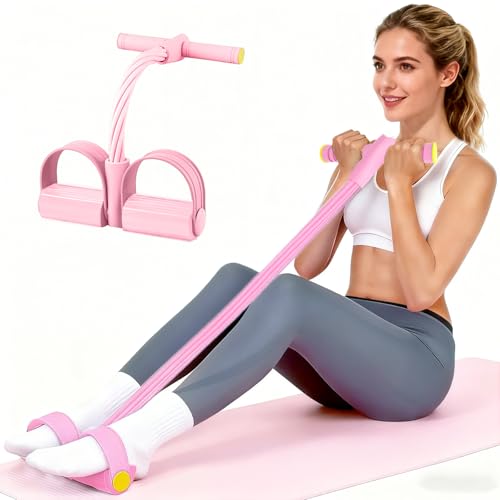 Pedal Resistance Band with Handle, Durable 6-Tube Exercise Bands - color: Pink