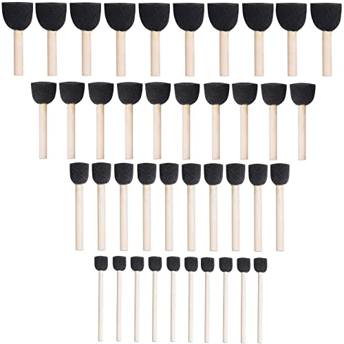 WAFJAMF 40 Pcs Round Sponges Brush Set 4 Sizes DIY Painting Tools Black | Wooden handle craft foam applicators for acrylic, kids arts & stenciling with multiple diameter options - color: Black