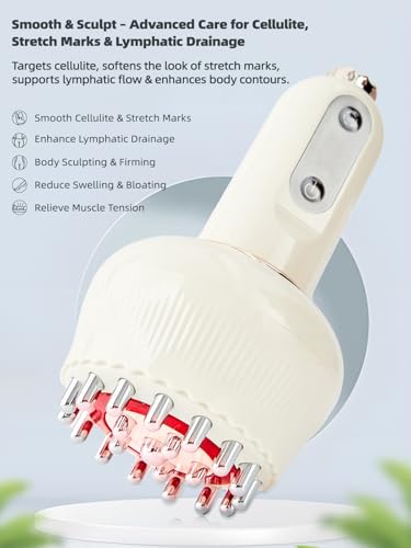 Lymphatic Drainage Massager & Anti Cellulite Massage Tool, Helps Reduce Stretch Marks & Cellulite, for Legs, Arms & Belly, Body Sculpting Machine with Light, Heat & Vibration - color: Beige