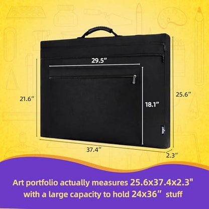 JJRING 24x36 Art Portfolio Tote Bag With Shoulder Strap, Black | Large Carrying Storage Case With Handle For Artwork, Posters, Canvas, And Drawing Boards - size: 24''*36''