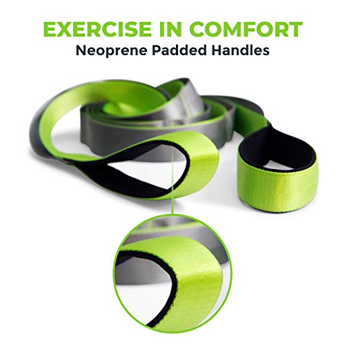 Gradient Fitness Stretching Strap for Physical Therapy, 12 Multi-Loop Stretch Strap 1.5" W x 8' L, Neoprene Handles, Physical Therapy Equipment, Yoga Straps for Stretching, Leg Stretcher. - color: Green/Grey