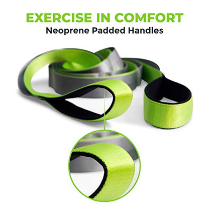 Gradient Fitness Stretching Strap for Physical Therapy, 12 Multi-Loop Stretch Strap 1.5" W x 8' L, Neoprene Handles, Physical Therapy Equipment, Yoga Straps for Stretching, Leg Stretcher. - color: Green/Grey