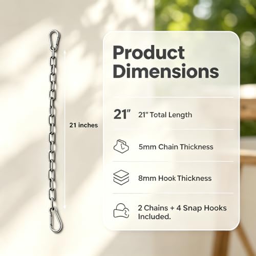 2 Pack Porch Swing Hammock Extender Chains, 21" Length - size: 21 in x 2pc