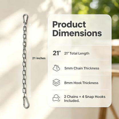 2 Pack Porch Swing Hammock Extender Chains, 21" Length - size: 21 in x 2pc