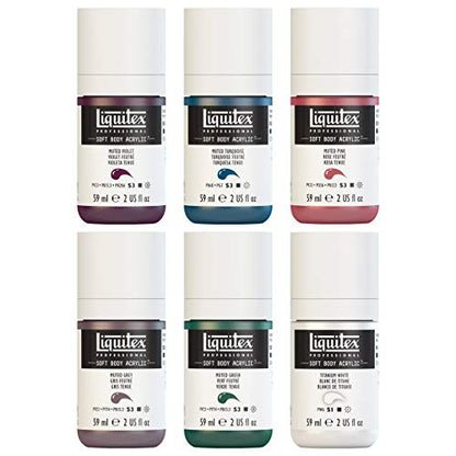 Liquitex Soft Body Acrylic Paint, 6 x 59ml (2-oz), Muted Collection + White | Low Viscosity, Highly Pigmented, Satin Finish, Retains Subtle Brush Strokes, Great Surface Coverage, Highly Versatile - style: Muted Collection 6 x 59ml (2-oz)