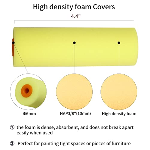 Voomey 4 Inch Foam Paint Roller, High Density Flat Head Foam 24 ack | Mini Paint Roller, Home Painting Supplies, Paint Edger Tool for Walls, Suitable for Kitchen Cabinets, Doors, Tables, Etc - style: 4 inch 24 pack（yellow）