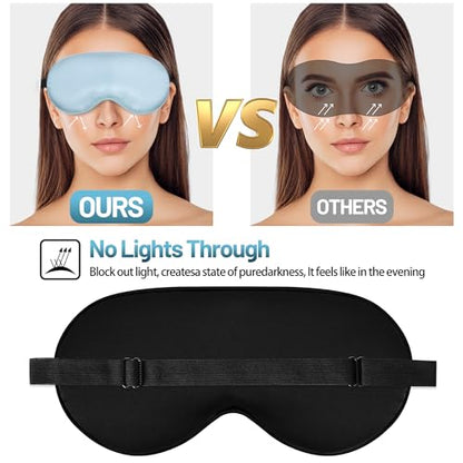 Silk Sleep Mask, Blackout Eye Mask for Sleeping with Adjustable Strap | Light-blocking Blindfold for Men & Women Pressure-Free, Soft Eye Cover Eyeshade for Side Sleeper, Travel Naps (Light Blue) - color: Light Blue