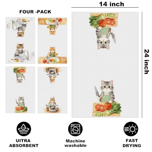 Jztco 4 Pcs Cute Cat Kitchen Towels, Funny Cats Gifts Hand Tea Towel - color: Multi 1565