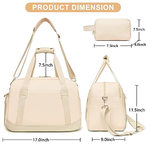 Sports Gym Bag for Women, Travel Duffle Bag with Shoe Compartment & Wet Pocket, Fitness Yoga Bag - color: Beige