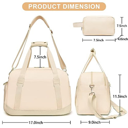 Sports Gym Bag for Women, Travel Duffle Bag with Shoe Compartment & Wet Pocket, Fitness Yoga Bag - color: Beige