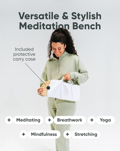 Mindful Modern Folding Meditation Bench - Bamboo Kneeling Stool with Locking Magnetic Hinges - Portable Cross Legged Folding Seiza Chair w/Travel Bag