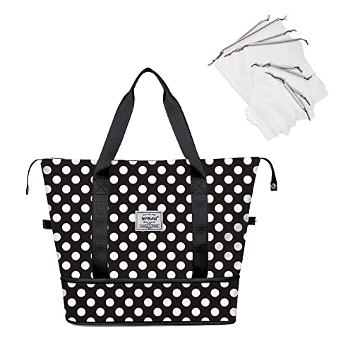 NPBAG Women Travel Duffel, Multi Functional Large Expandable Weekender Carry-on Tote, Gym Workout Overnight Bag, Mommy Hospital Bag for Labor and Delivery - color: Basic-Polka Dots, style: Basic Version