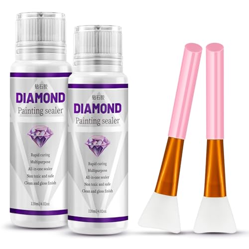 Diamond Painting Sealer Kits 240ML with 2 Silicone Brushes,2 Pack Diamond Art Glue Sealer,Diamond Painting Glue Glossy Finish Accessories,Permanent for Gem Painting,Puzzles,Coaster.(8OZ) - color: J002-diamond sealer 240ML