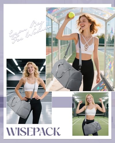 Gym Bag for Women with Shoe Compartment Lightweight Travel Duffle Bags Carry on Bag Overnight Weekender Duffel Bag with Wet Pocket Personal Item Travel Bag Tote Bag Workout Dance Bag Grey - color: E12-Grey