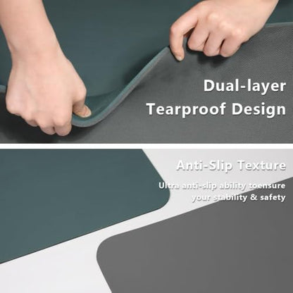 Wide Yoga Mat-80cm Extra Thick 1/3'' Fitness Exercise Mat Carry Strap - color: Dark Green