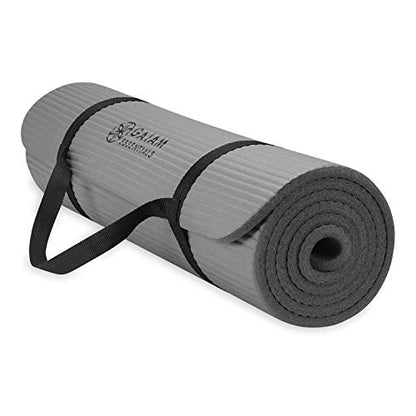 Gaiam Thick Yoga Mat, Exercise & Fitness Mat with Easy-Cinch Carrying Strap - color: Grey, size: 2/5" (10MM)