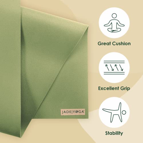 JadeYoga Harmony Yoga Mat - Durable & Thick Gym Fitness Mat, Non-Slip Natural Rubber Yoga Mat - Home Exercise & Stretching Mat, Workout Mat - Yoga, Pilates & Meditation for Women & Men - color: Olive Green, size: 74"