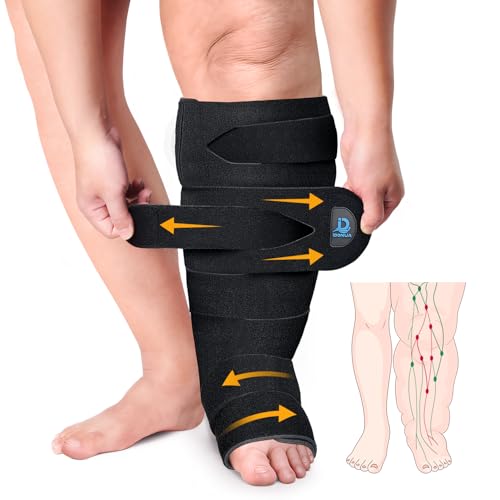 iDonua® Big Swelling Calf + Foot Lymphedema Compression Wrap Adjustable, Extended Coverage for Lower Leg and Foot - with 8 Cross Straps‌ (Tall-XL) - size: Tall XL