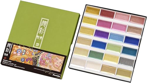 Kuretake GANSAI TAMBI Watercolor Paint Set 24 Glittery Colors - Metallic, Professional-quality art supplies for artists adult painting aketching, Non-Toxic, Made in Japan - style: 24 Metallic colours