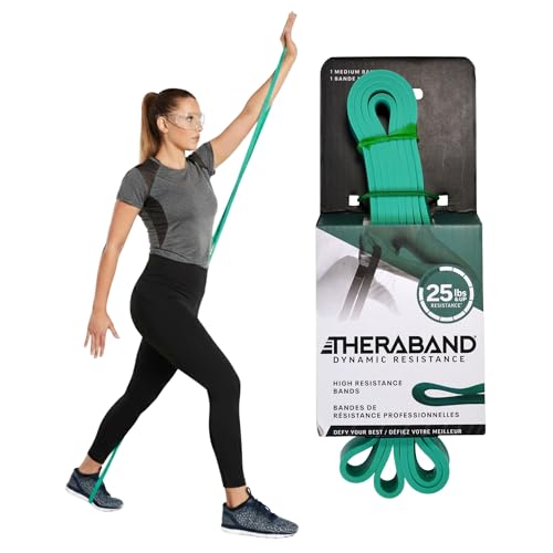 THERABAND High Resistance Band, 25 lbs, Medium, Green, Physical Therapy | Resistance band for exercise, physical therapy and stretching, with progressive color-coded levels - size: Medium (25 lbs)
