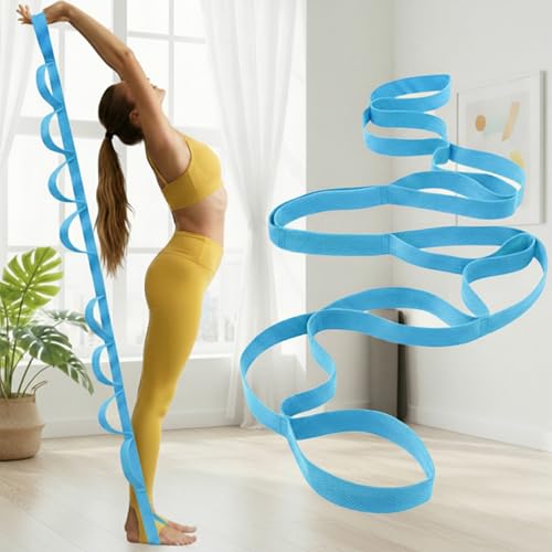 Stretching Strap, Yoga Stretch Strap for Home Workout Exercise Pilates and Gymnastics, Non Elastic Stretch Band with 14 Loops for Flexibility Training, Aesthetic Packaging for Women and Men,Blue