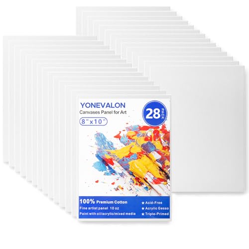 8x10 Inch Canvas Boards for Painting, 28 Pack Blank Painting Canvases Bulk | 8x10 Canvas Panels Value Pack, Gesso Primed Acid-Free 100% Cotton, for Acrylic Oil Watercolor Tempera Paint Art Supplies - size: 8"x10" - 28pcs