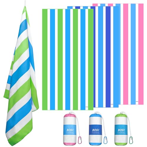 BOGI Microfiber Beach Towel Set for Travel Bath Beach Swim Gym Yoga（XL 79''x35.5''） - color: Green & Blue, size: XL:79"x35.5" with 16"x16"