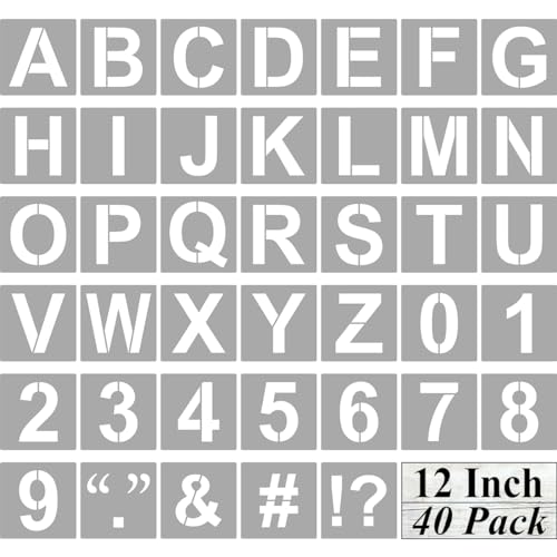Alphabet Letter and Number Stencils 12 Inch - 40 Pack Large Letters and Numbers Stencil Templates with Signs for Painting on Wood, Reusable Number Letter Stencils for Chalkboard Signs & Wood Wall Art - size: 12 Inch