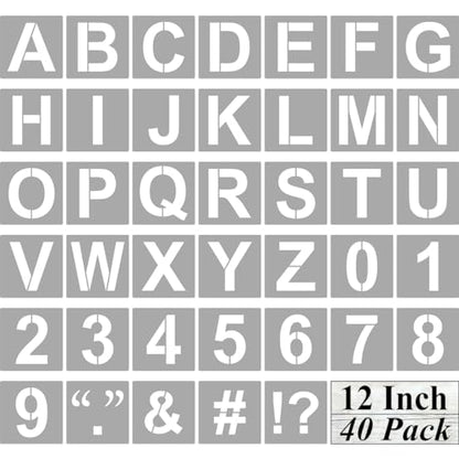Alphabet Letter and Number Stencils 12 Inch - 40 Pack Large Letters and Numbers Stencil Templates with Signs for Painting on Wood, Reusable Number Letter Stencils for Chalkboard Signs & Wood Wall Art - size: 12 Inch