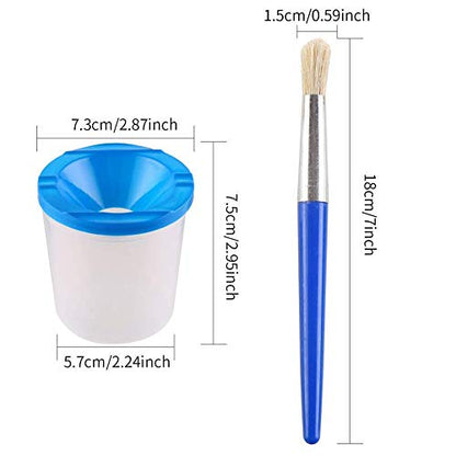 VEYLIN 4 Pcs Spill Proof Paint Cups and 4 Color Hog Bristle Paint Brushes with Handles for Kids