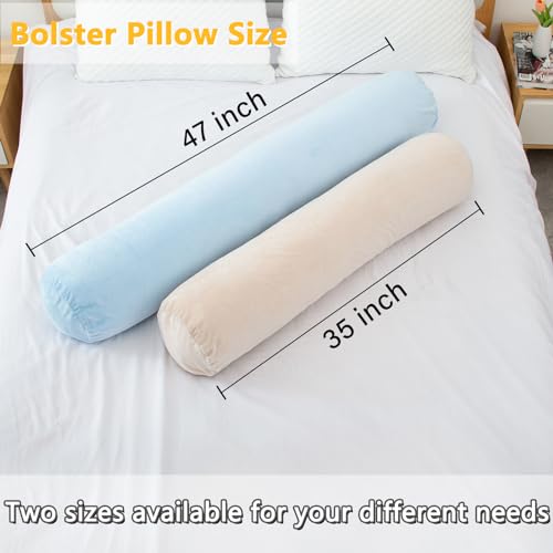 1 MIDDLE ONE Bolster Pillow for Bed, Long Round Body Pillow for Adults with Removable Velvet Cover, Decorative Tube Roll Cylinder Pillow, 47 x 7.87 Inch, Light Blue - color: Light Blue, size: 47 inch