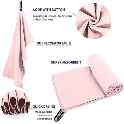 Microfiber Travel Towel, Quick Dry Camping & Gym Towel. Compact - color: Pink, size: S:16"×32"