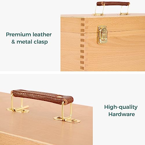 VISWIN 16"x8"x6" Large Art Storage Box, Double-Layered Solid Beech Wooden Tool Box for Art Supplies, Wooden Tool Box for Paint Brush, Pen, Pastel, Paining Supplies - size: Two layers