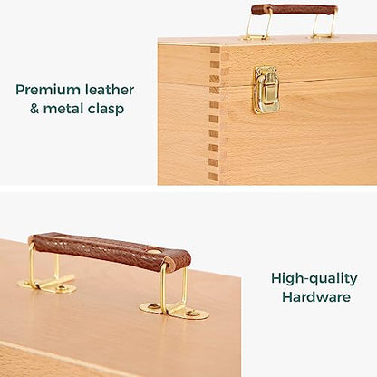 VISWIN 16"x8"x6" Large Art Storage Box, Double-Layered Solid Beech Wooden Tool Box for Art Supplies, Wooden Tool Box for Paint Brush, Pen, Pastel, Paining Supplies - size: Two layers