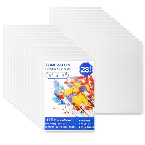 5x7 Inch Canvas Boards for Painting, 28 Pack Blank Small Painting Canvases | Mini Canvas Panels for Kids Art Novices, Gesso Primed Acid-Free 100% Cotton, for Acrylic Oil Watercolor Tempera - size: 5"x7" - 28pcs