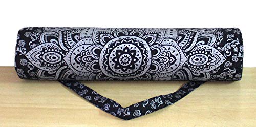 ICC Black Gold Mandala Full-Zip Exercise Yoga Mat Carry Bag Gym Beach Pilates Carrier Bags Hippie Mandala Indian Cotton Bag - style: Black Silver Flower