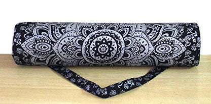 ICC Black Gold Mandala Full-Zip Exercise Yoga Mat Carry Bag Gym Beach Pilates Carrier Bags Hippie Mandala Indian Cotton Bag - style: Black Silver Flower