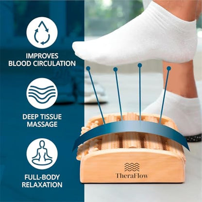 TheraFlow Foot Roller for Plantar Fasciitis Relief and Neuropathy Pain Relief for Feet - Wooden Foot Massager Roller Acupressure Tool with Reflexology Chart - Mom Gifts for Women and Men - size: Large