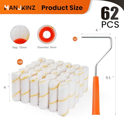 60 Pack Microfiber Paint Roller 4 Inch, 3/8 Inch Nap | Mini Paint Roller Covers, Small Paint Roller with Roller Frame, Ideal for Walls, Ceilings, Doors - size: 4 Inch,60 Pack