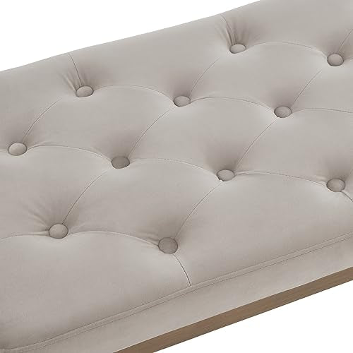 24KF Velvet Upholstered Buttons Tufted Entryway Bench with Solid Wood Leg,Bed Bench Ottoman with Padded Seat,5034-Taupe - color: Light Taupe, size: 15.5"D x 43"W x 17"H