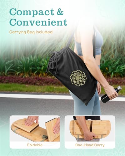 Hihealer Folding Bamboo Meditation Bench with Cushion & Carry Bag – Ergonomic Yoga and Prayer Stool for Comfort and Posture Support (Black) - color: Black