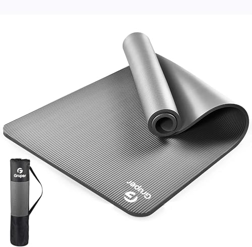 Gruper Yoga Mat Non Slip NBR Extra Thick Yoga Mat, 72"L x 32"/24"W x 0.6"/0.4"TH (185cm x 80cm/61cm x 15mm/10mm), Anti-Tear Exercise Mat with Carrying Strap and Bag, Workout Mats for Yoga, Pilates - color: Grey, size: 72 x 24 x 0.4 inches