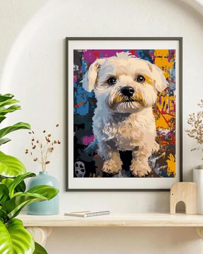 TOCARE Maltese Paint by Numbers Kit for Adults Beginner, Dog Paint by Number Canvas Kit, Acrylic Adults' Paint-by-Number Kits for Dogs Lovers 16x20inch (Without Framed) - color: TC-OPC-361