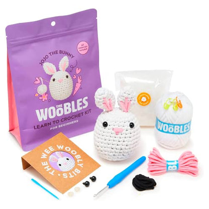 The Woobles Crochet Kit for Beginners (JoJo the Bunny) | As seen on Shark Tank, Kit includes: Easy Peasy Yarn, pre-started piece, hook, safety eyes, stuffing, video tutorials - color: JoJo The Bunny
