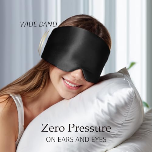 Zenssia 100% Mulberry Silk Sleep Mask Eye Mask for Men and Women, Black - color: Black